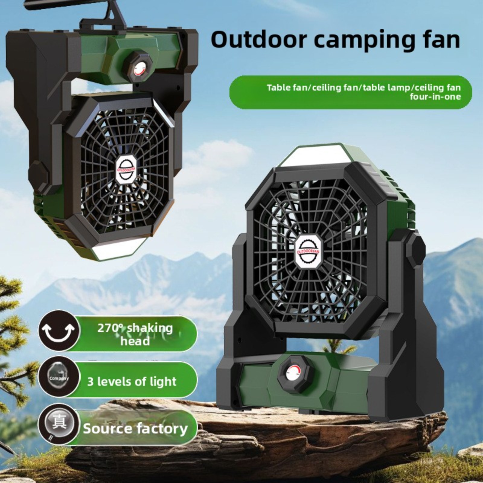 Outdoor Lighting Wireless - Ventilador Portátil 4 en 1 para