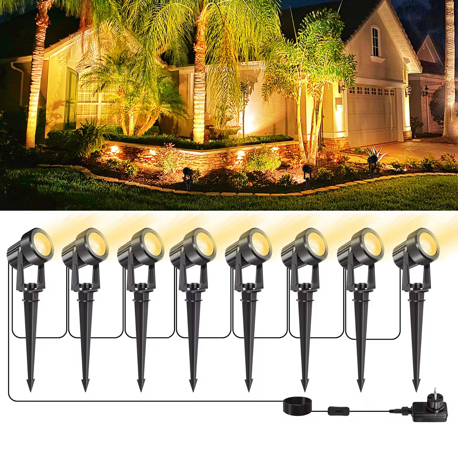 Outdoor Lighting Uk - Foco exterior de 4/6/8 LED, 3000K,