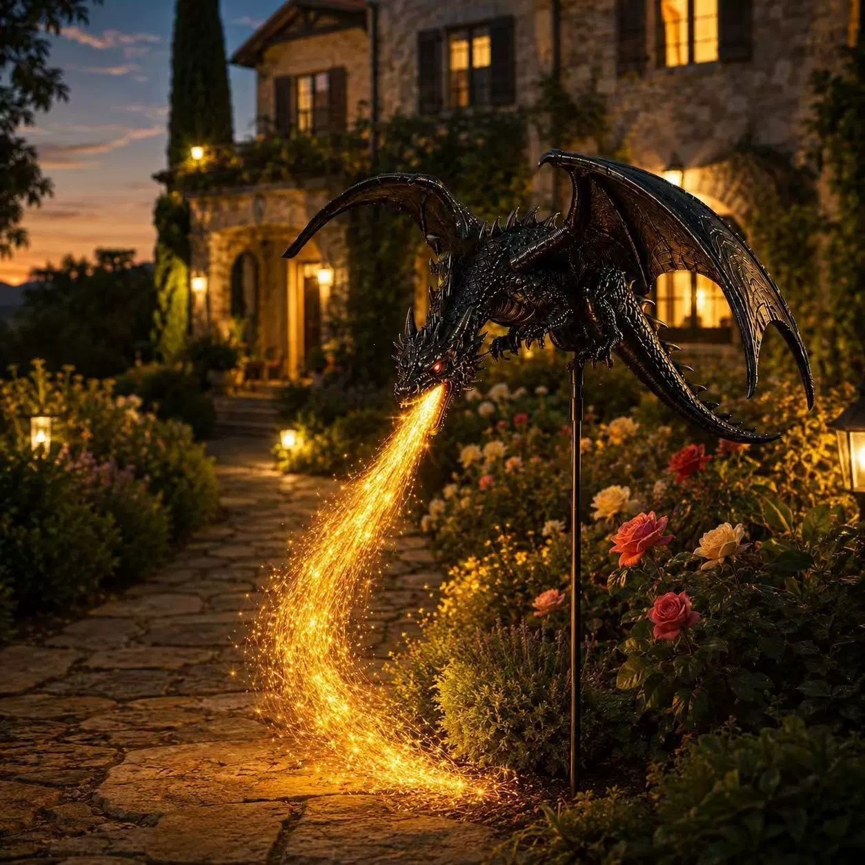 Outdoor Lighting Pathway - Luz Solar de Jardín con Dragón